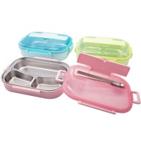 stainless steel bento lunch box 4 compartment 304 lunch box with plastic outside