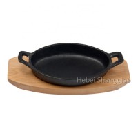 Pre-seasoned Cast Iron Serving Dish with Wooden Tray