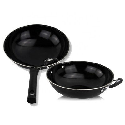 2020 Hot selling new one-hand flat handle enamel frying pan with round bottom enamel frying pan wok